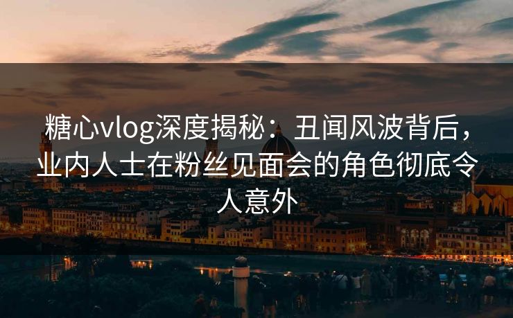 糖心vlog深度揭秘：丑闻风波背后，业内人士在粉丝见面会的角色彻底令人意外