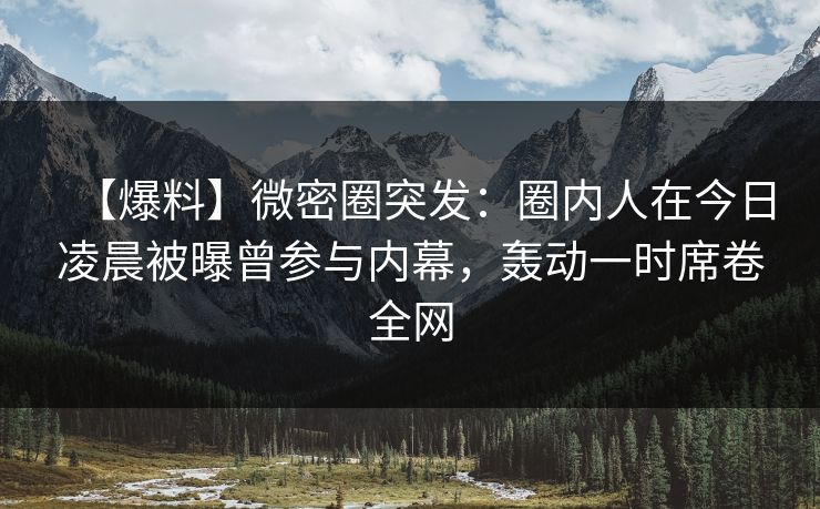 【爆料】微密圈突发：圈内人在今日凌晨被曝曾参与内幕，轰动一时席卷全网