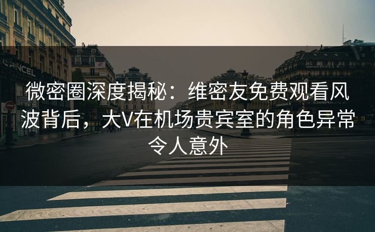 微密圈深度揭秘：维密友免费观看风波背后，大V在机场贵宾室的角色异常令人意外
