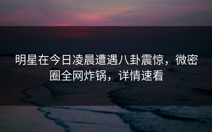 明星在今日凌晨遭遇八卦震惊，微密圈全网炸锅，详情速看