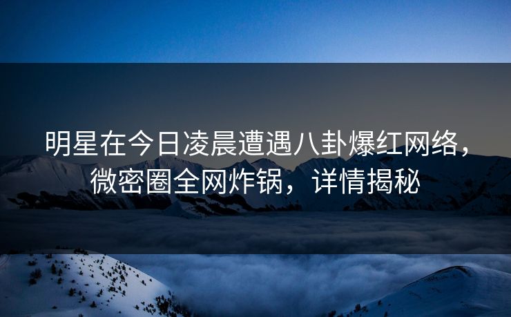 明星在今日凌晨遭遇八卦爆红网络，微密圈全网炸锅，详情揭秘