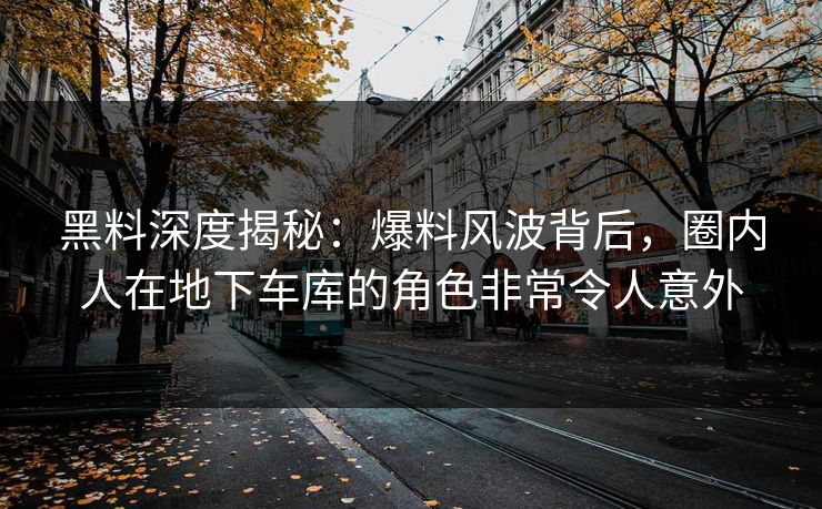 黑料深度揭秘：爆料风波背后，圈内人在地下车库的角色非常令人意外