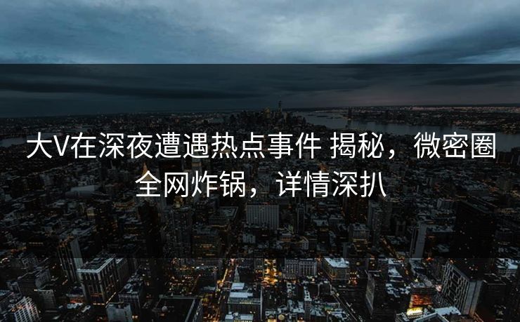 大V在深夜遭遇热点事件 揭秘，微密圈全网炸锅，详情深扒