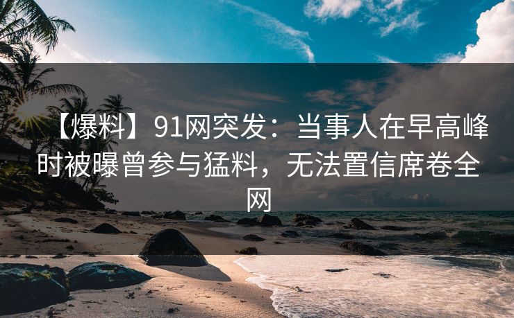 【爆料】91网突发：当事人在早高峰时被曝曾参与猛料，无法置信席卷全网
